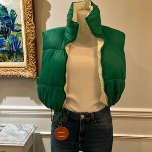 Kelly Green reversible to White puffer cropped vest